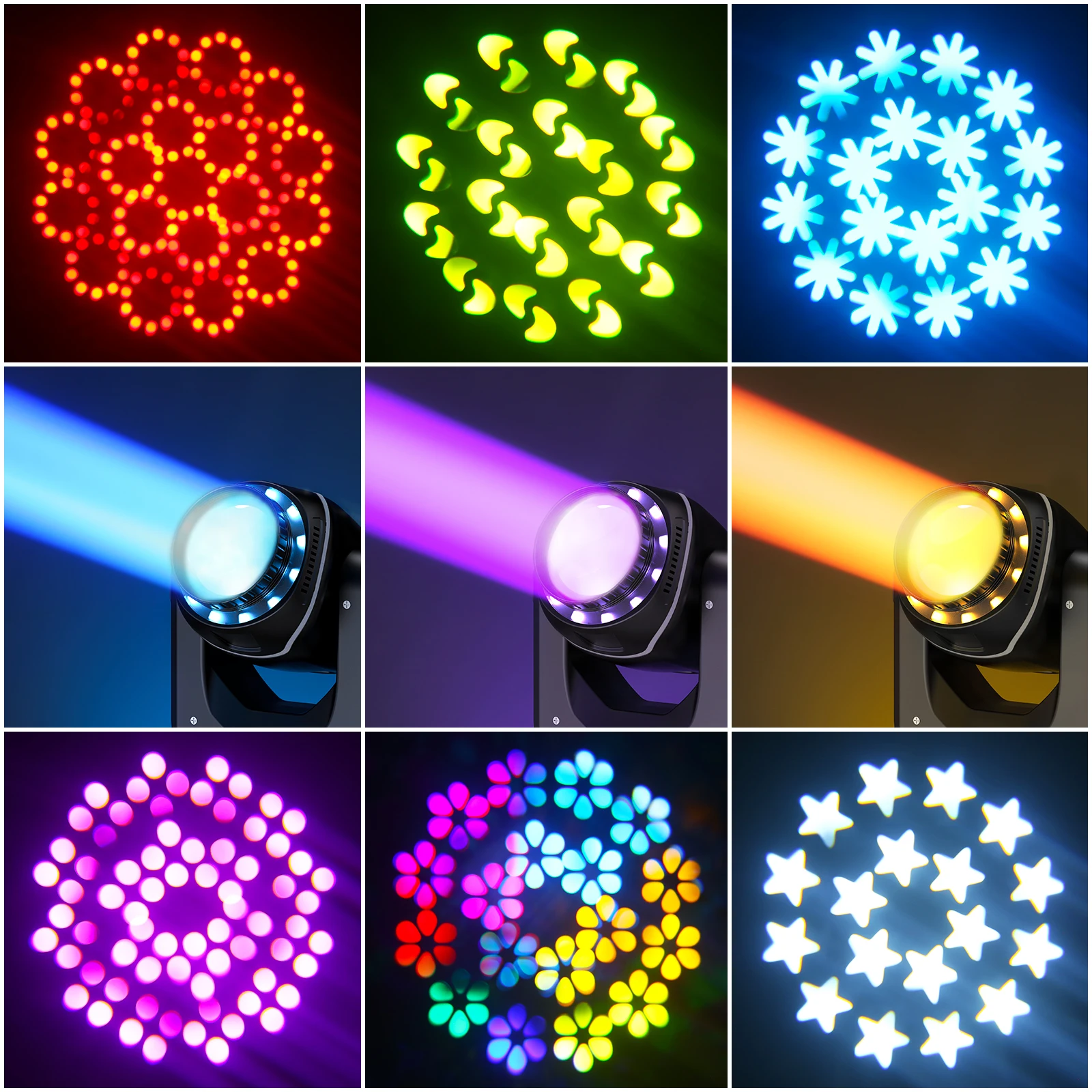 U'King-luces LED de cabeza móvil, iluminación de escenario con Control remoto, 10 Gobos, 8 colores, para boda, navidad, cumpleaños, DJ, discoteca, KTV, 120W