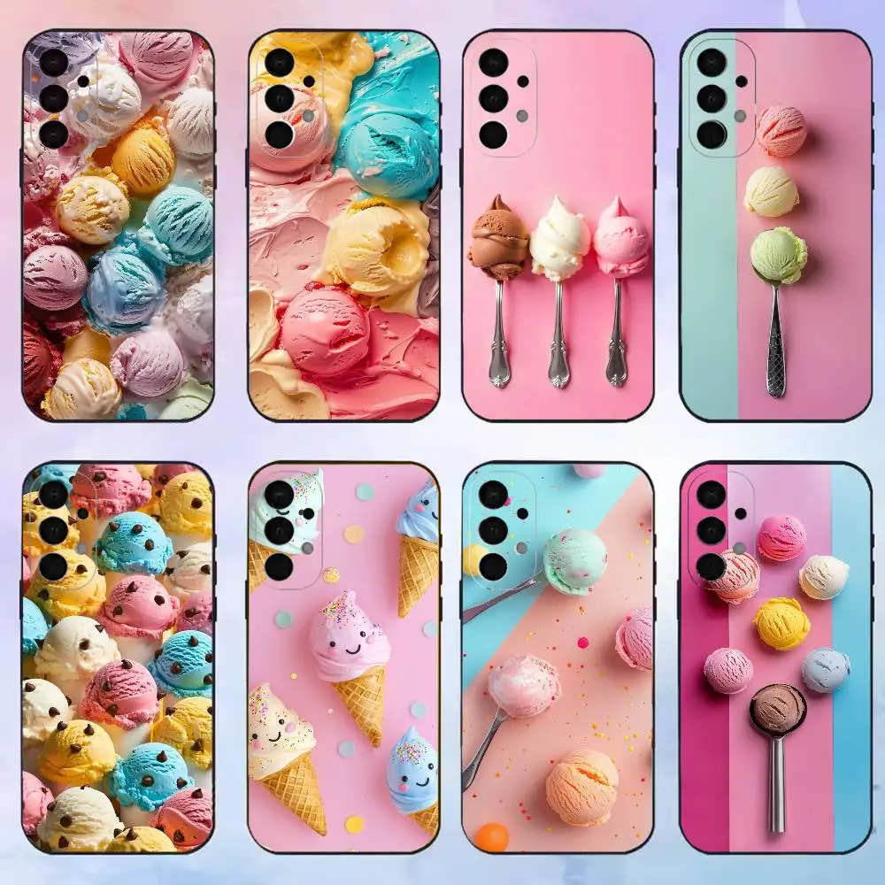Aesthetic Ice Cream Scoop phone Case For Samsung S25,24,21,22,23,30,Ultra,20,Plus,Fe,Lite,Note Black Cover