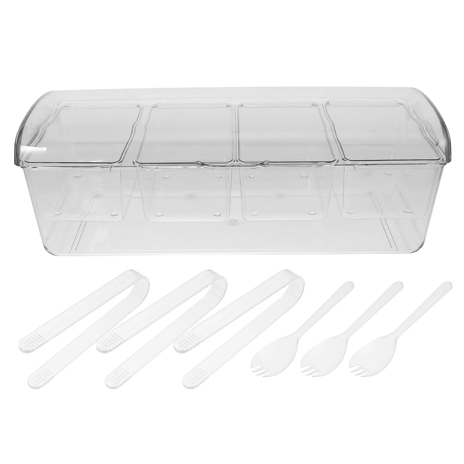 

1Set Salad Storage Container Transparent Chilled Box for Outdoor Parties Picnics Bbqs Condiment Organizer Server Tray with Lid