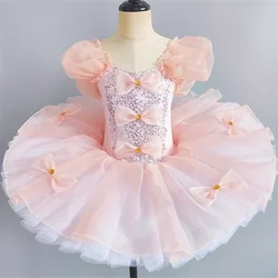 2025 New Ballerina Fairy Prom Party Costume Kids Blue Sequined Flower Dress Girls Dance Wear Gymnastic Ballet Tutu Dress
