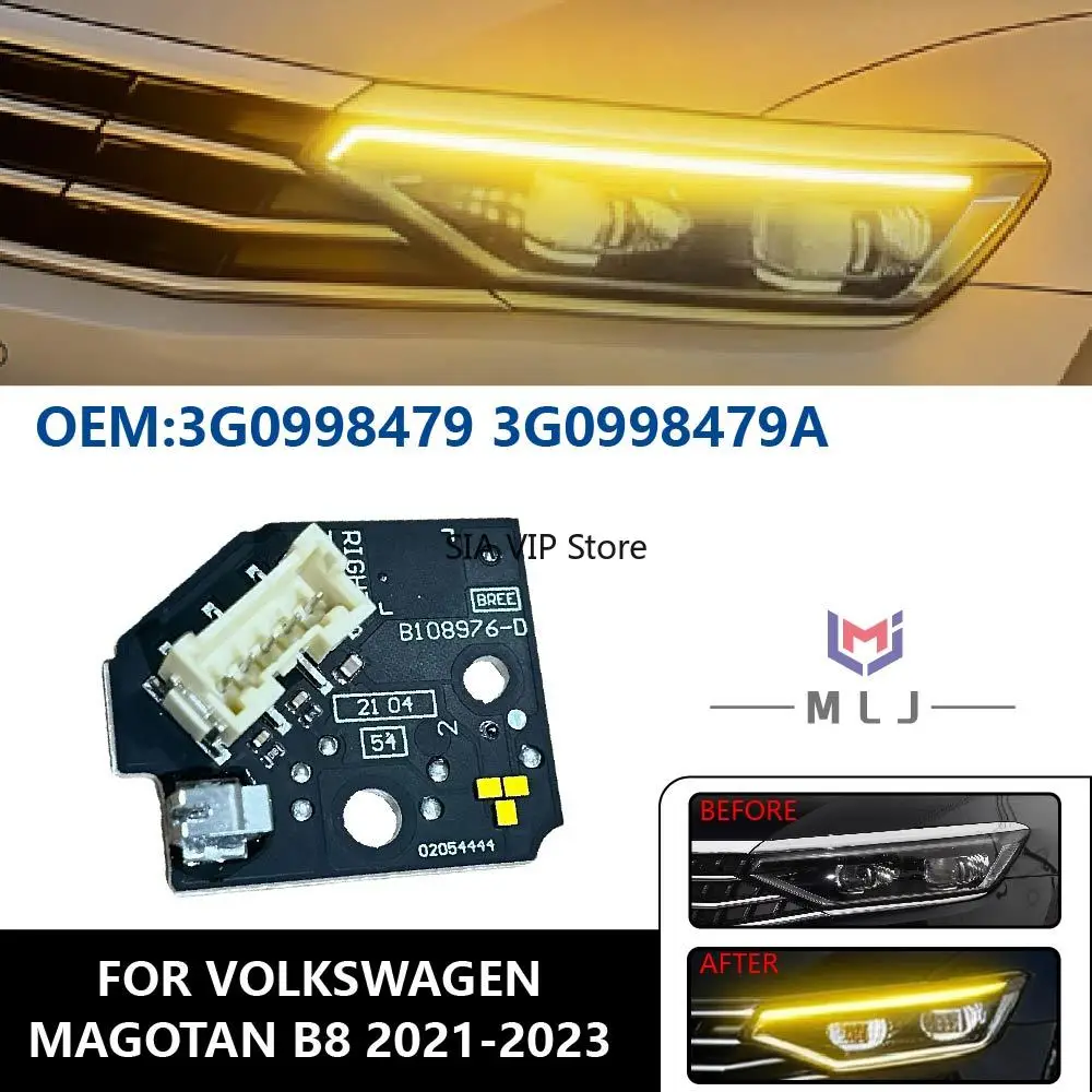 

Желтые светодиодные дневные ходовые огни (ДХО) для Volkswagen Magotan B8 2021-2023, OE 3G0998479 3G0998479A, с чипом, функция указателя поворота
