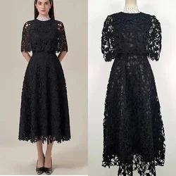 Customized Exquisite Sparkle Lace Applique Ruched Christmas A-line High Collar Bespoke Occasion Gown Midi Dresses