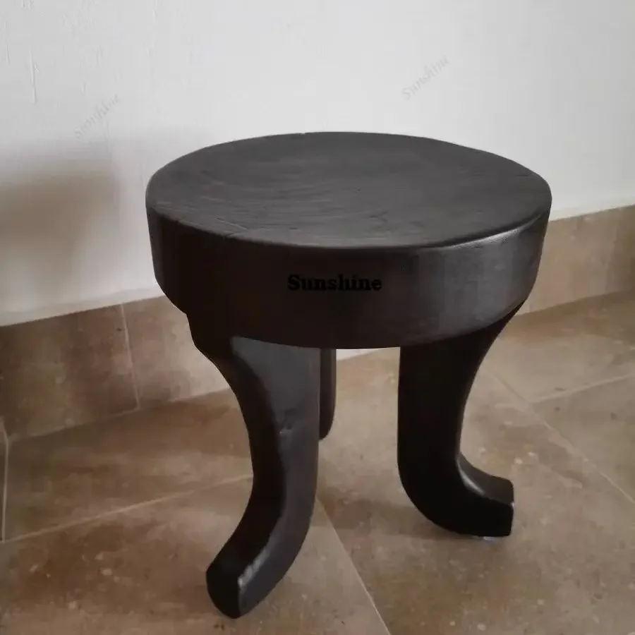 Coffee Table Corners Three Legged Wooden Stool Homestay Hotel Solid Wood Wooden Stake Black Soft Decoration Retro Style  FT