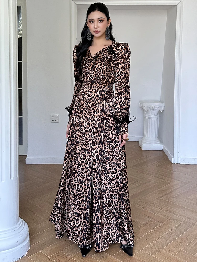 

Slimming Leopard Print Long Sve Top Wide Leg Pants Drapey Loose Women's Spring Set 2025 New Faion Casual Outfit