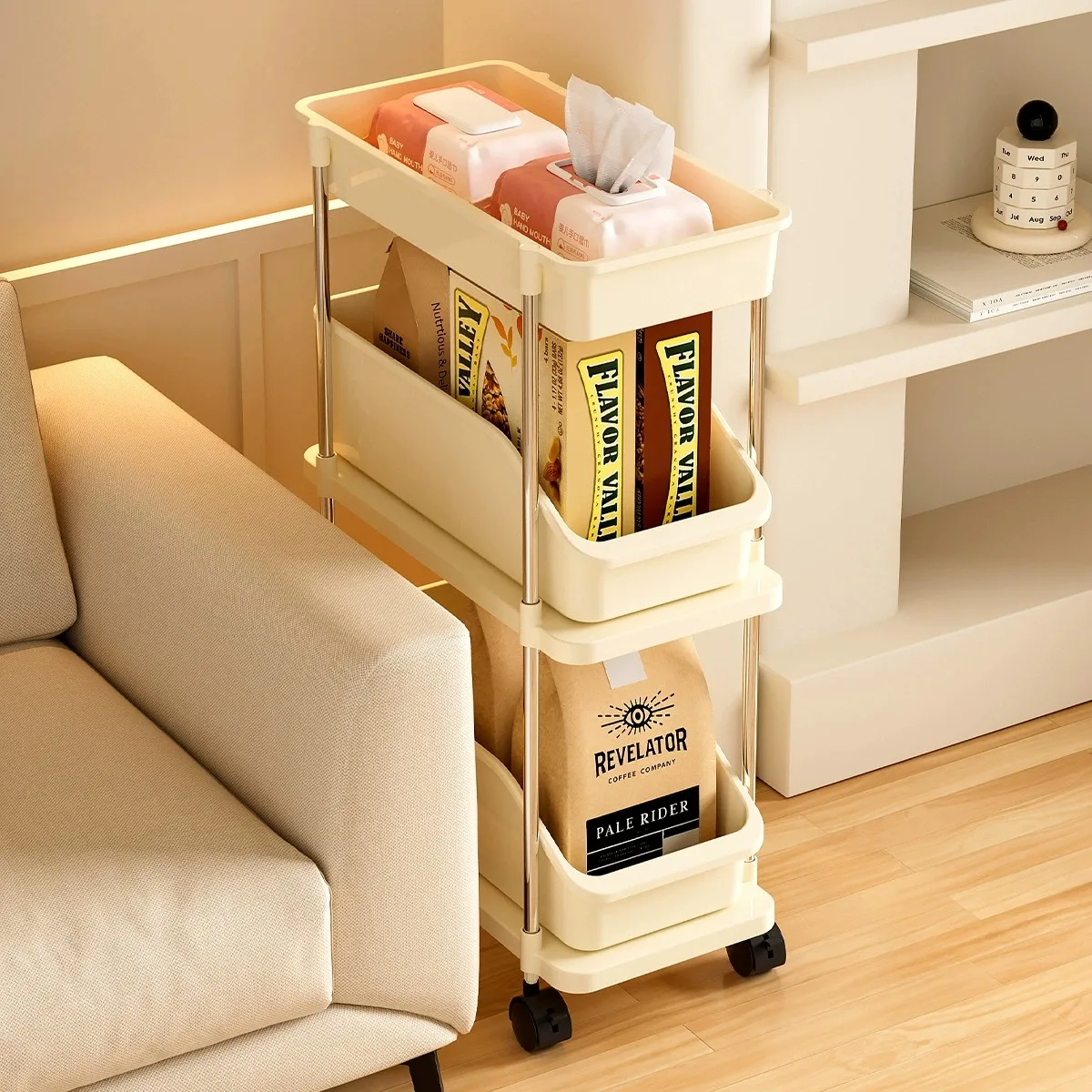Living Room Multi-Layer Snack Classification Storage Rack Kitchen Miscellaneous Gap Organizer Pull-Out Wheel-Cart Storage Shelf