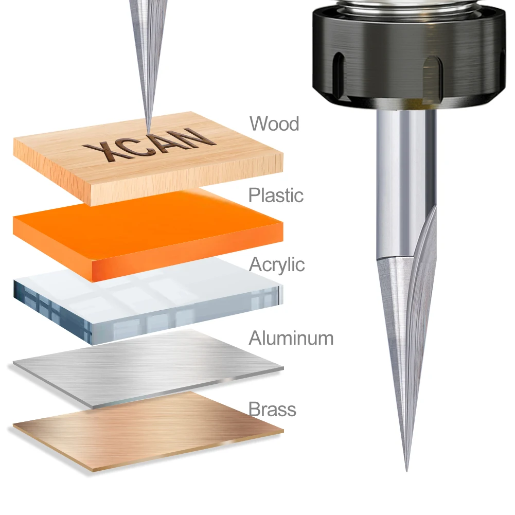 XCAN Milling Cutter 1/4 Shank 60 Degree Straight V Engraving Bit 2 Flute Wood Milling Bit CNC Router Bit Wood Milling Tool