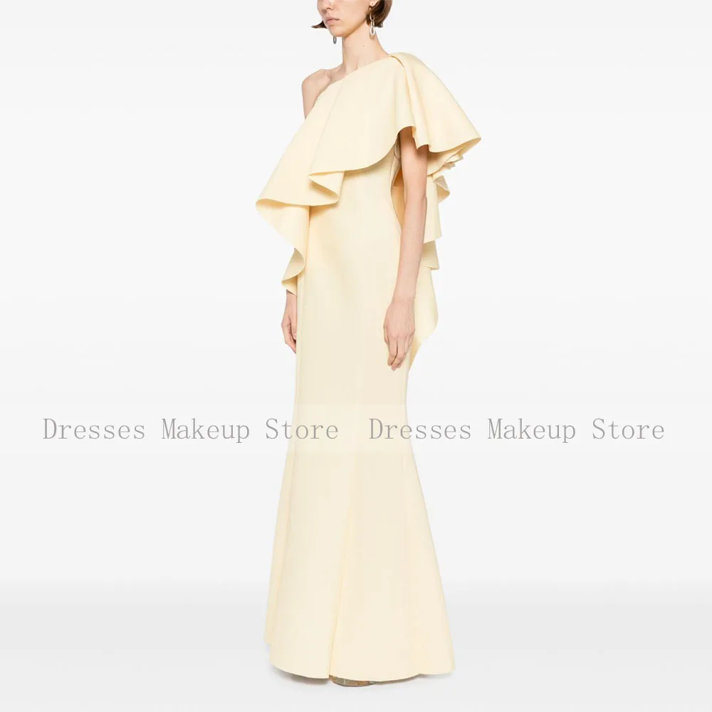 Abiti da sera moderni Abiti da sera a sirena senza maniche con volant monospalla per le donne Abiti da cerimonia per invitati a tromba lunghi fino al pavimento