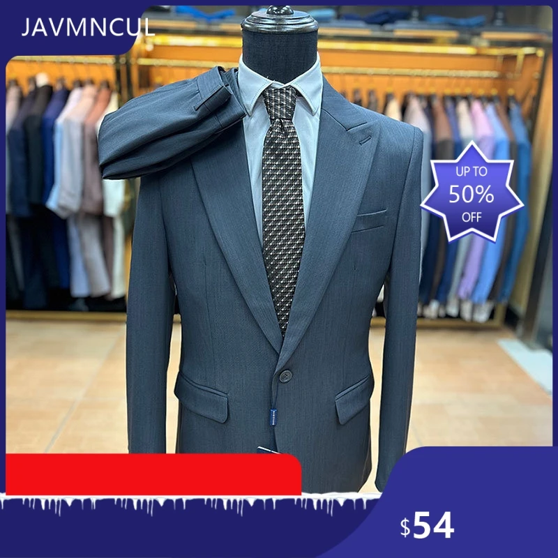 Premium Men's 2 Piece Suit Set Single Button Wide Lapel Business Casual Formal Wedding Blazer Pants Outfit