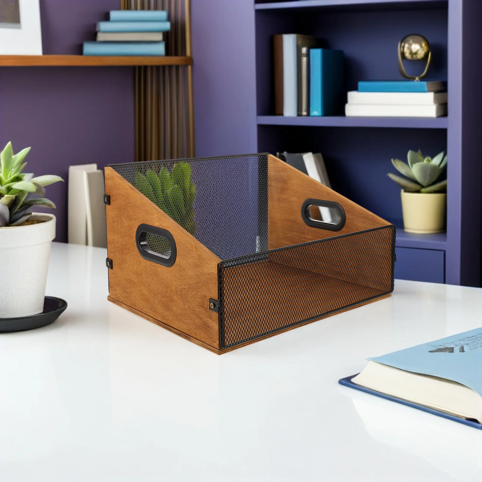 Wooden Record Storage Crate Vinyl Album Organizer Rustic Media Storage Holder Handles Desktop File Organizer Vinyl Records Box