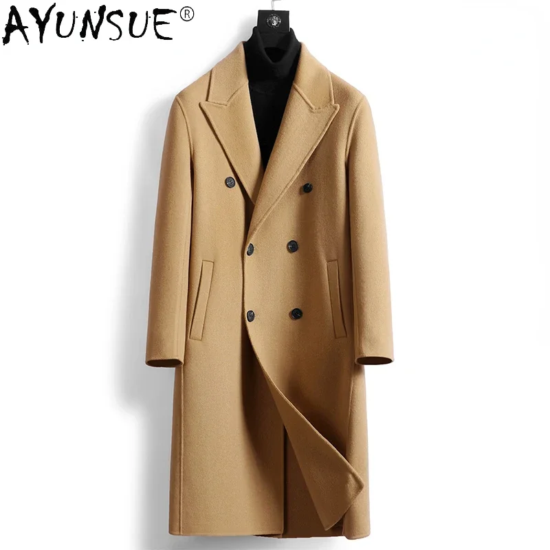 

Winter 100% Pure Wool Coat Men’s Medium Over The Knee Trench Coat Men Double-sided Woolen Jacket for Men Clothing Chaqueta FCY