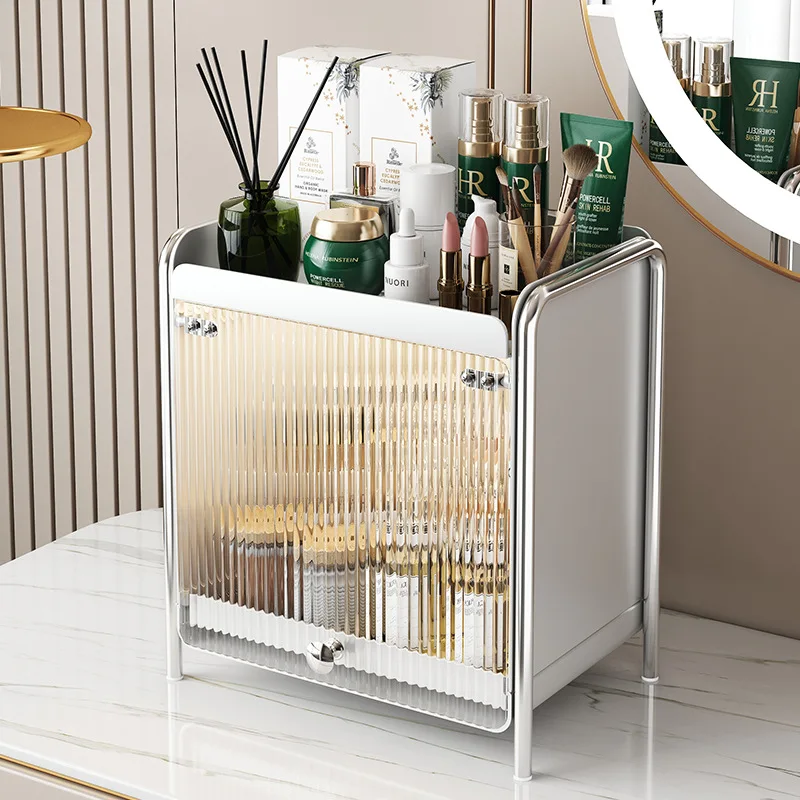 

Dustproof Makeup Cabinet Desktop Storage Kitchen Countertop Cupboard Cutlery Drainage Rack Bedroom Skin Care Sundries Organizer