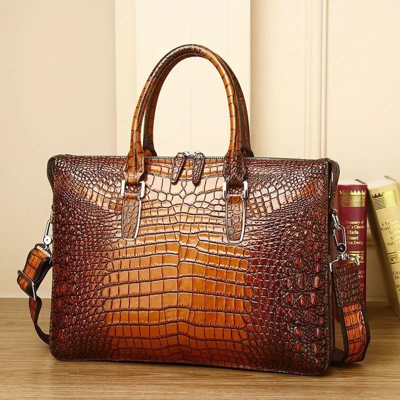 New Luxury Alligator Cow Genuine Leather Business Men's Briefcase Male Briefcase Shoulder Bag Men Messenger Laptop Computer Bag