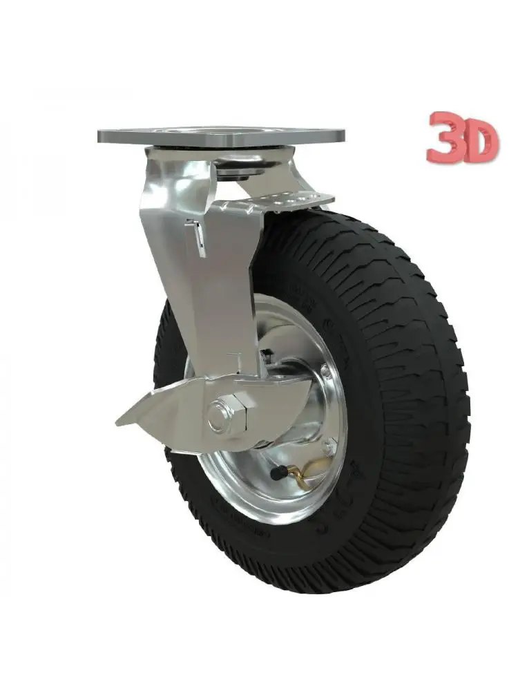 1 Pc Heavy 8-inch Inflatable Rubber Caster With Brake Hotel Service Garage Entrance Cart Luggage Trolley Wheel Universal