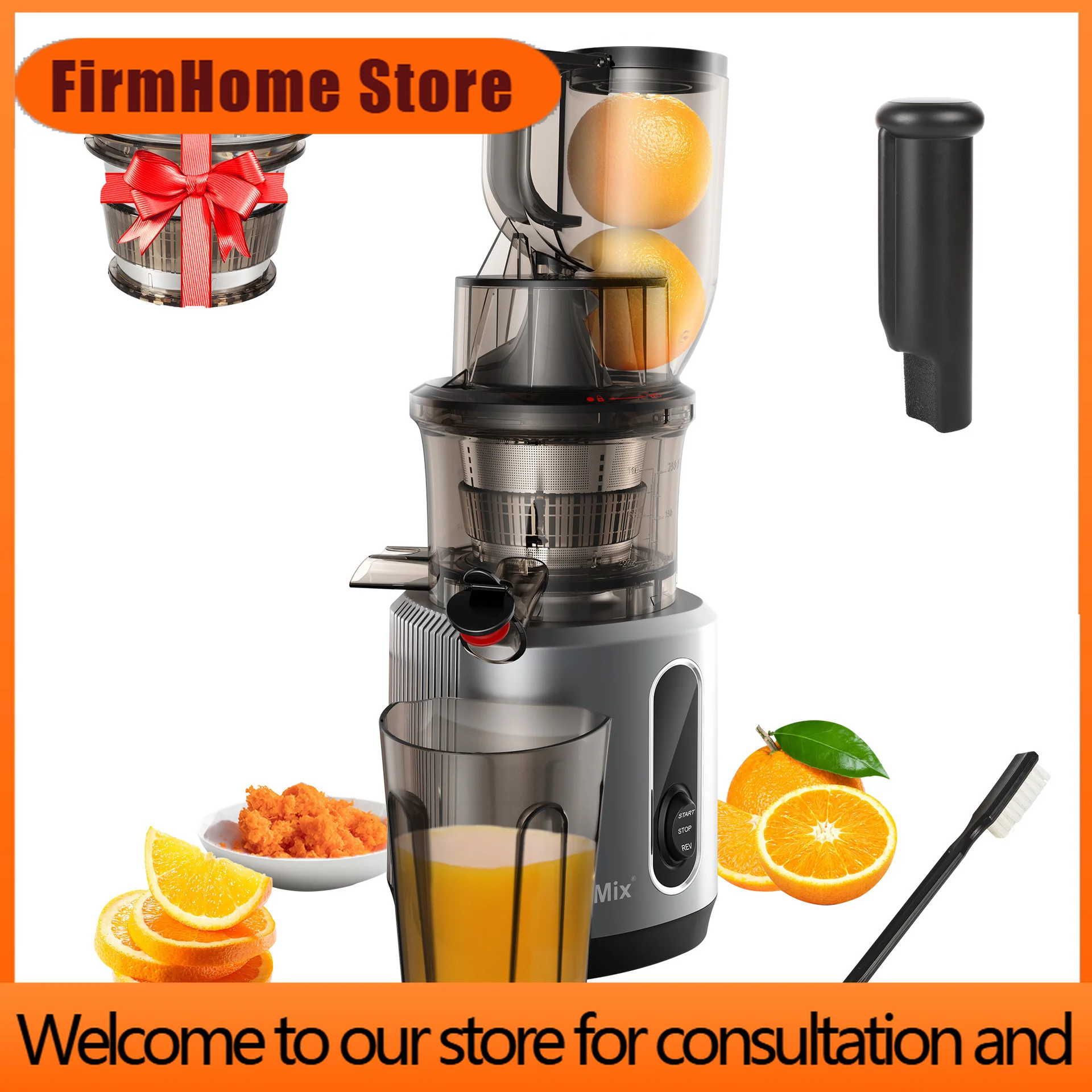 FirmHome StoreCold Press Juicer,with 130mm Feed Chute,Fit Whole Fruits & Vegetables,High Juice Yield,BPA FREE Slow Masticating J