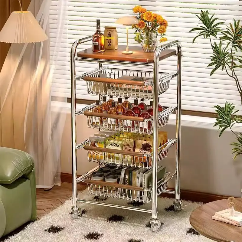 Vintage Rolling Cart Mobile Snack Storage Rack with Wheels Multi-tier Home Bedroom Storage Cabinet for Living Room  shelves