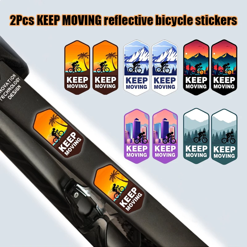 Pegatinas para bicicleta de montaña KEEP MOVING, marco de viga de tubo de bicicleta de carretera, pegatinas impermeables, pegatina reflectante decorativa para casco, 2 uds.