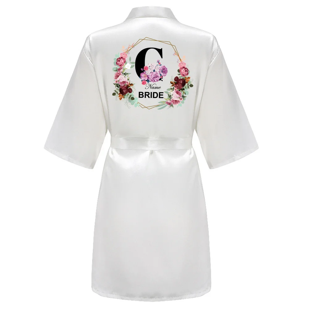 Customized Wedding Party Team Bride Robe Kimono Satin Pajamas Bridesmaid BathrobeTRS51