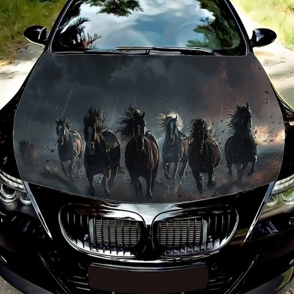 Lightning Flashing Horse Herd, Fearless Journey Car Hood Decal Sticker, Durable Car Vinyl Wraps Suitable for Most Vehicles, Car