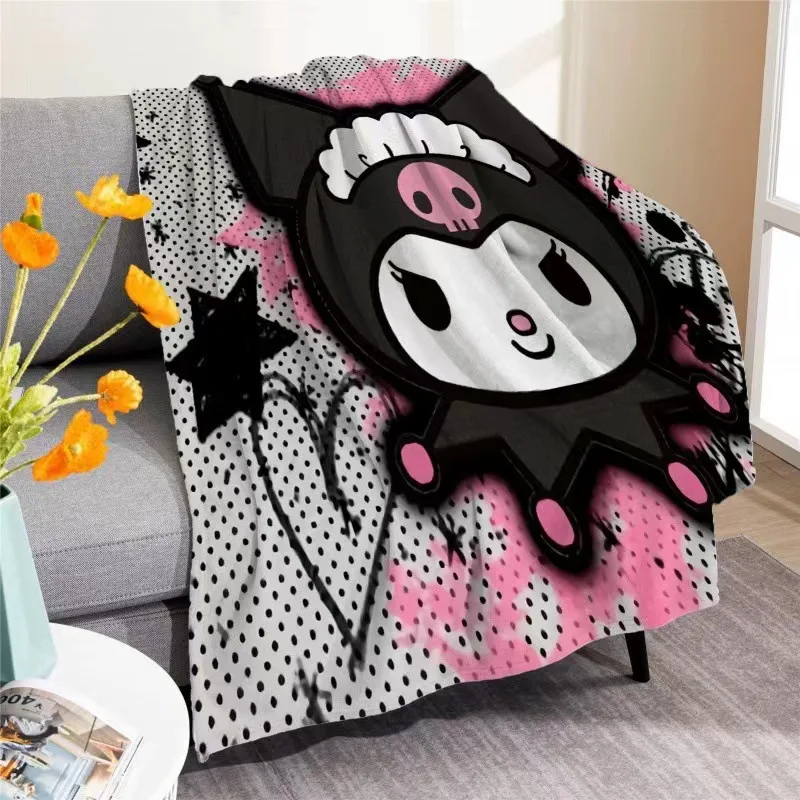 Anime Kuromi Hello Kitty Plush Blanket Sanrio Cinnamoroll Flannel Blanket Sofa Lunch Break Bedroom Soft Blanket Halloween Gift