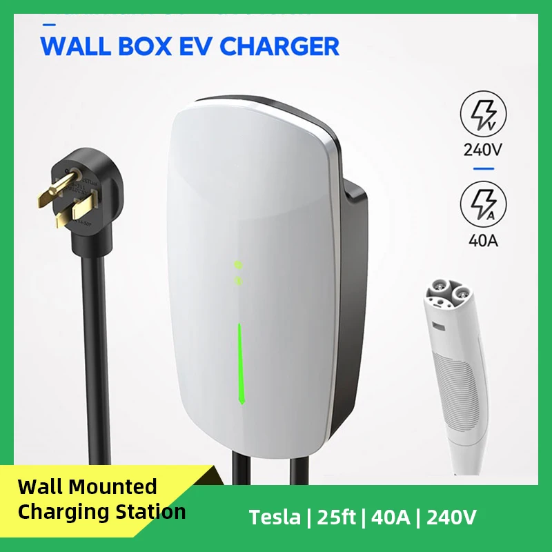 9.6 kw 40A EV Charger Wallbox Level 2 TSL NACS Wallmounted Wallbox AC 240v Charger Floor Mounted Charging Station for Tesla