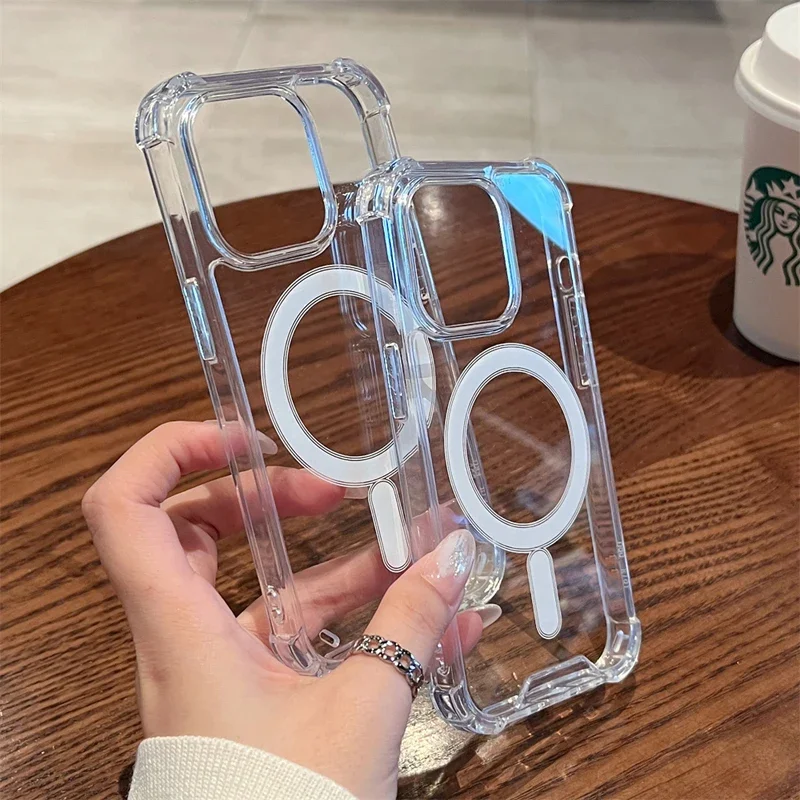 Funda transparente magnética a prueba de golpes para iPhone de Apple, funda transparente acrílica de carga inalámbrica Magsafe, 16, 15, 14, 13, 11,