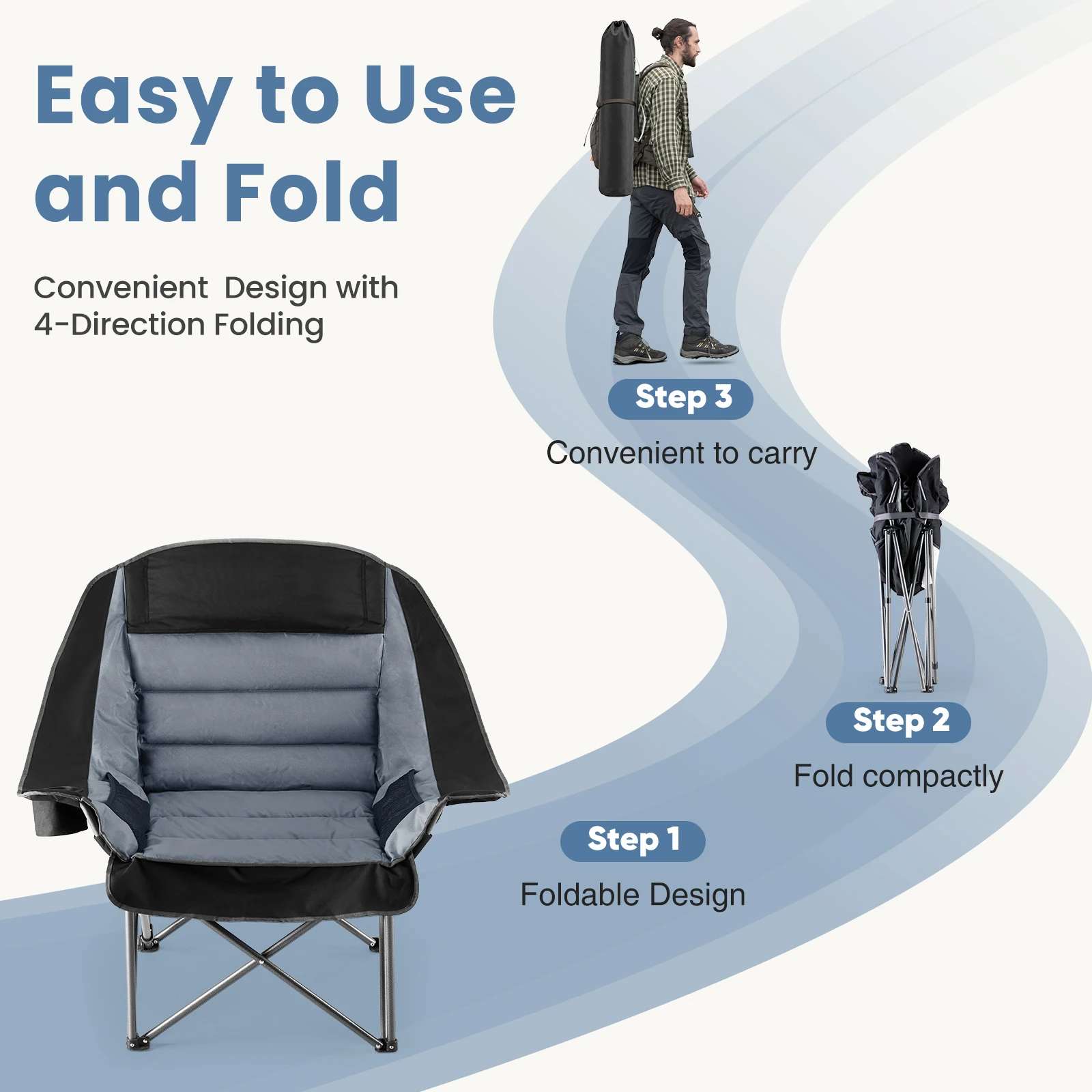 JHK 450lbs Oversized Camping Chair Folding Chair with Cup Holder Padded Armrests Sturdy Steel Frame Outdoor Picnic Chair image 6
