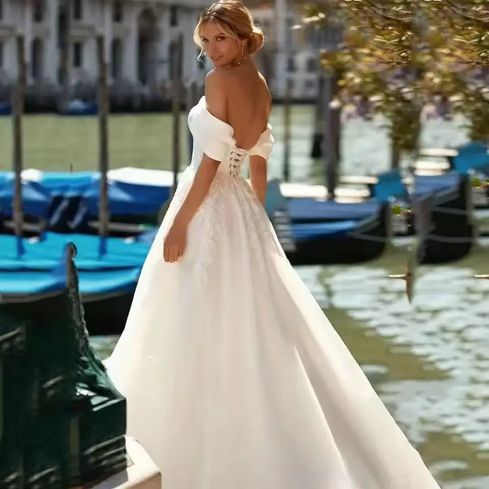 Sweetheart A-Line Wedding Dress Off The Shoulder Lace Appliques Boho Backless Bride Gown Stunning Women Customize o Measures