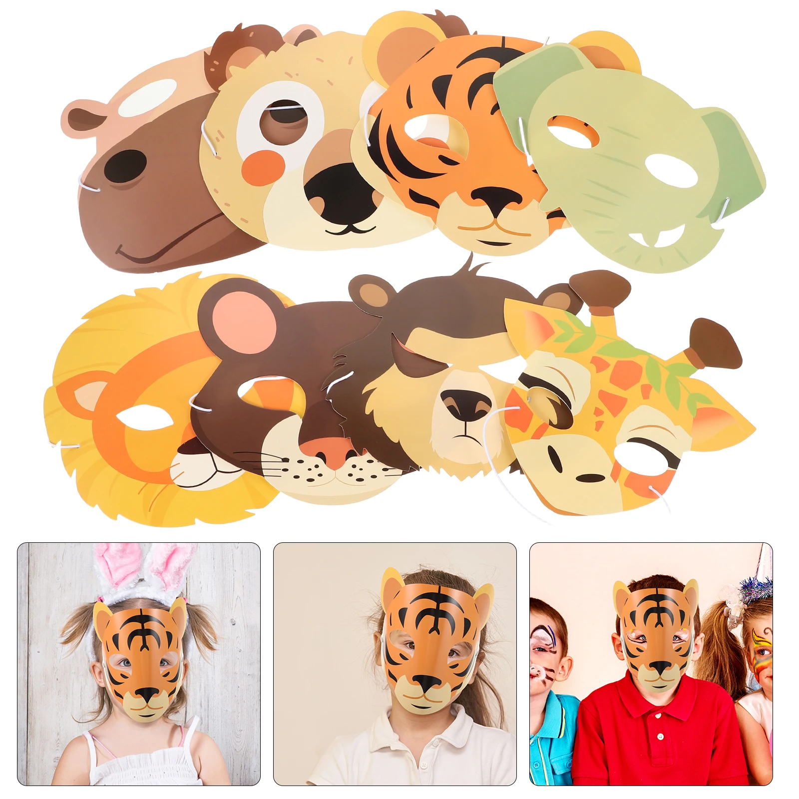 

15pcs Animal Masks Kids Masquerade Bear Mask Party Favors Jungle Accessories Lion Tiger Hippo Birthday Decorations