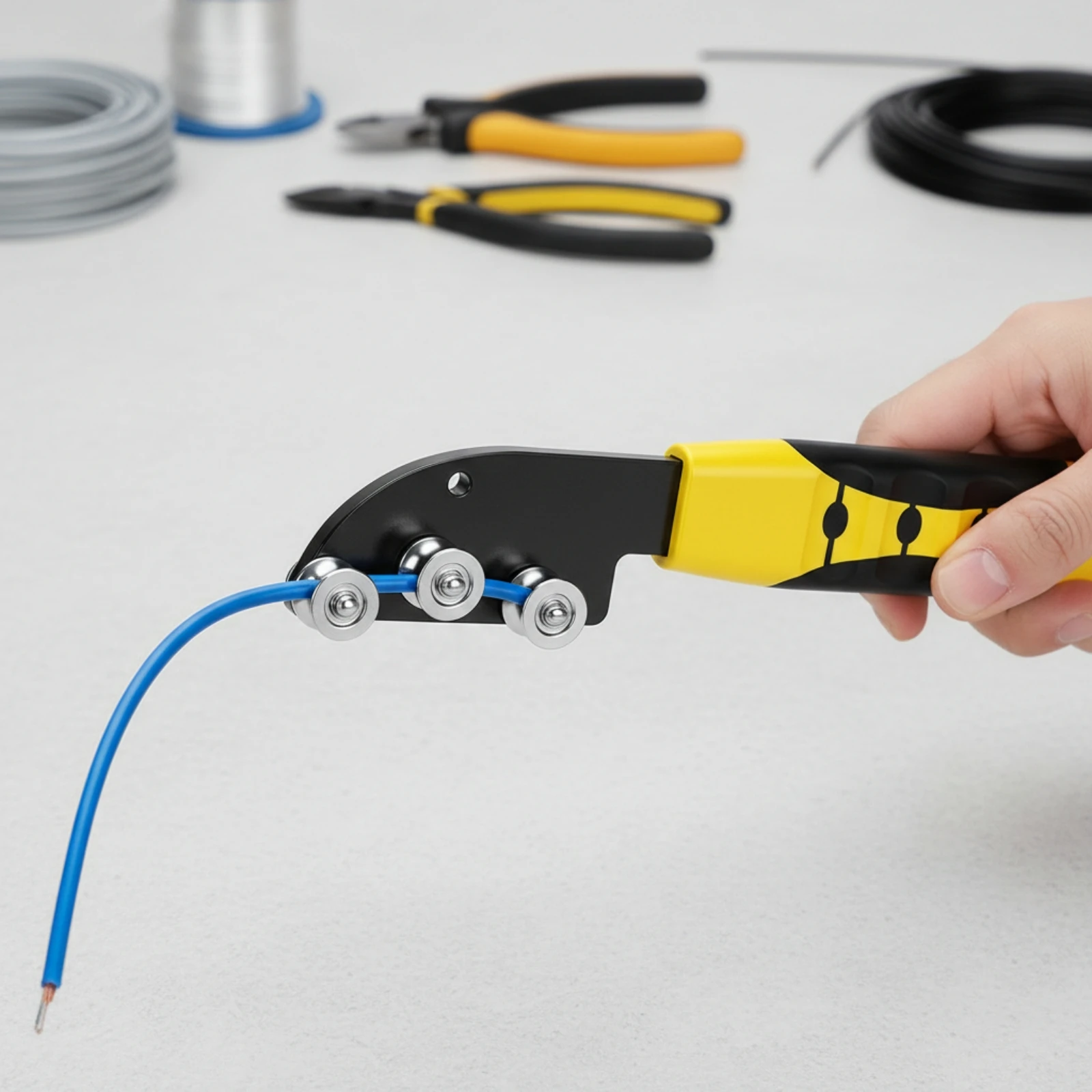Manual Wire Straightener Handheld Wire Straightener with Rollers Rust-Resistant Heavy-Duty for Electricians, Electrical Work