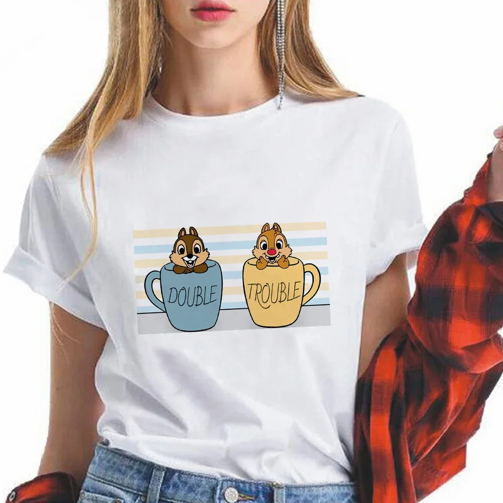 Kawaii Women T-shirt Cartoon Chip 'N Dale Rescue Rangers Graphic Short Sleeve T Shirt Female Harajuku Casual y2k Clothing Tops