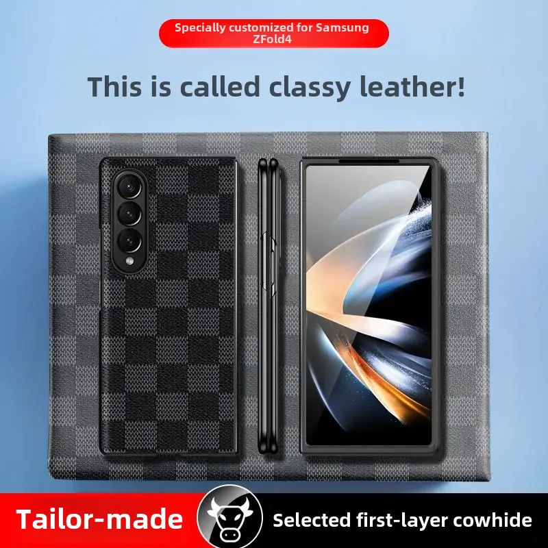 Fold4 Plaid Pattern Phone Case Fake Leather Texture Compatible Fold3 Fold2 W23 W22 Models Direct Factory Outlet