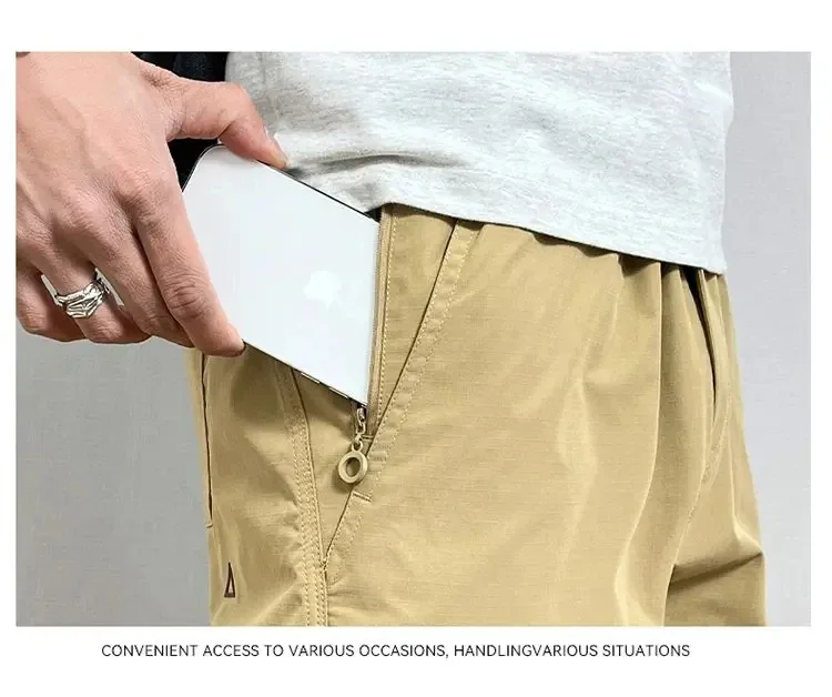 Sommerliche dünne Cargohose für Herren, lässige, schmal zulaufende Hose mit Reißverschlusstaschen, schnell trocknende Streetwear-Hose für den täglichen Gebrauch im Freien, S-3XL – Detail 15