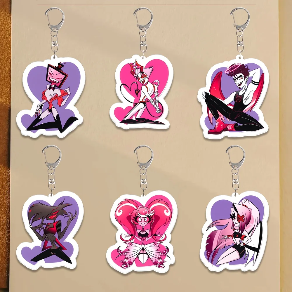 

For Hazbin Hotel Vox Vaggie Lucifer Adam Alastor Lilith Anime Peripherals Acrylic Keychain Custom Cartoons Backpack Pendant Gift