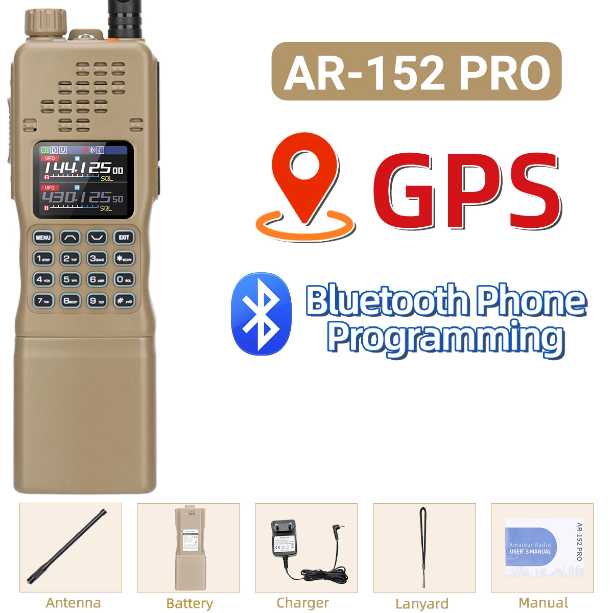 Baofeng AR-152 Pro GPS Walkie Talkie Two Way Radio 12000mAh Battery Tactial 50KM Long Range AN PRC-152 Multi Band Transceiver image 3