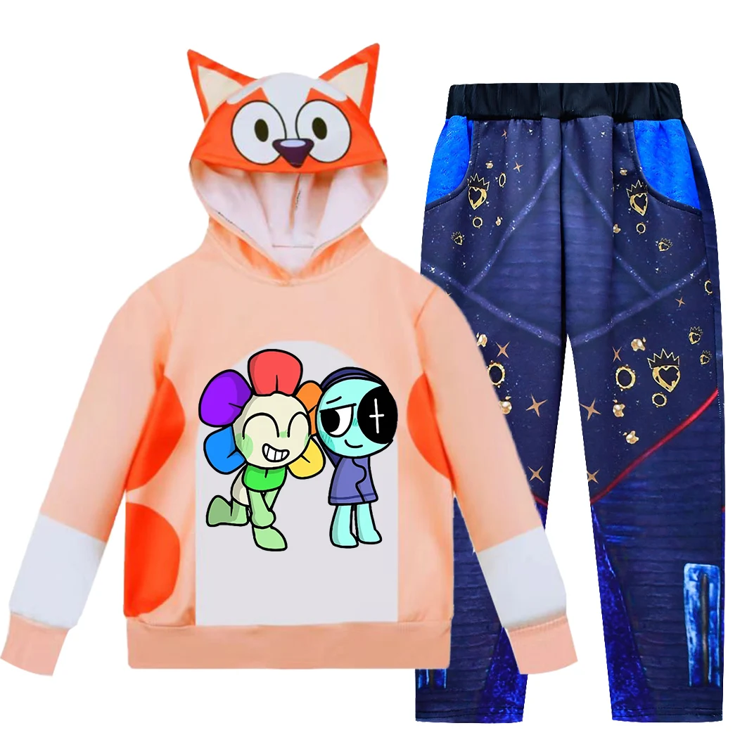 Kids Dandy's World Hoodie Set Horror Boys Game Clothe Girl Wish Asha Long Sleeve Hoody Sweatshirts and Pants 2pcs Clothing Suits