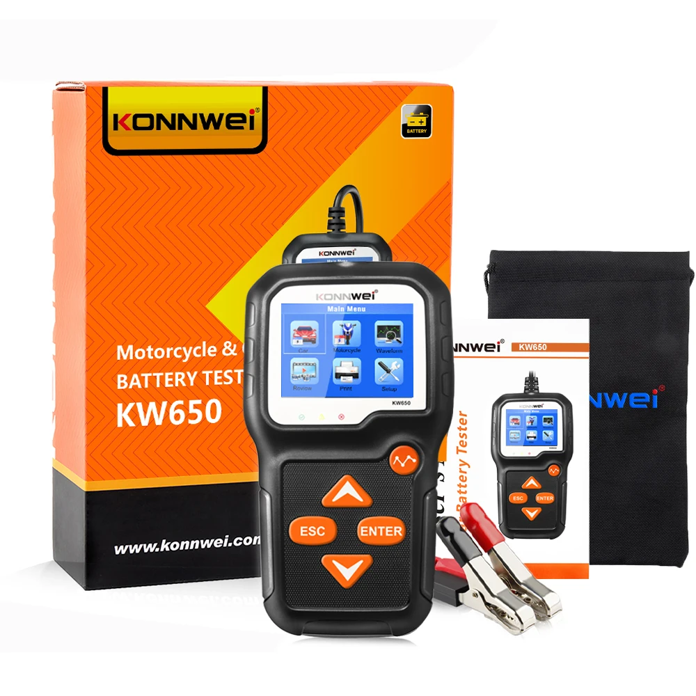 KONNWEI KW650 Car Motorcycle Battery Tester 12V 6V Battery System Analyzer 2000CCA Charging Cranking Test Tools