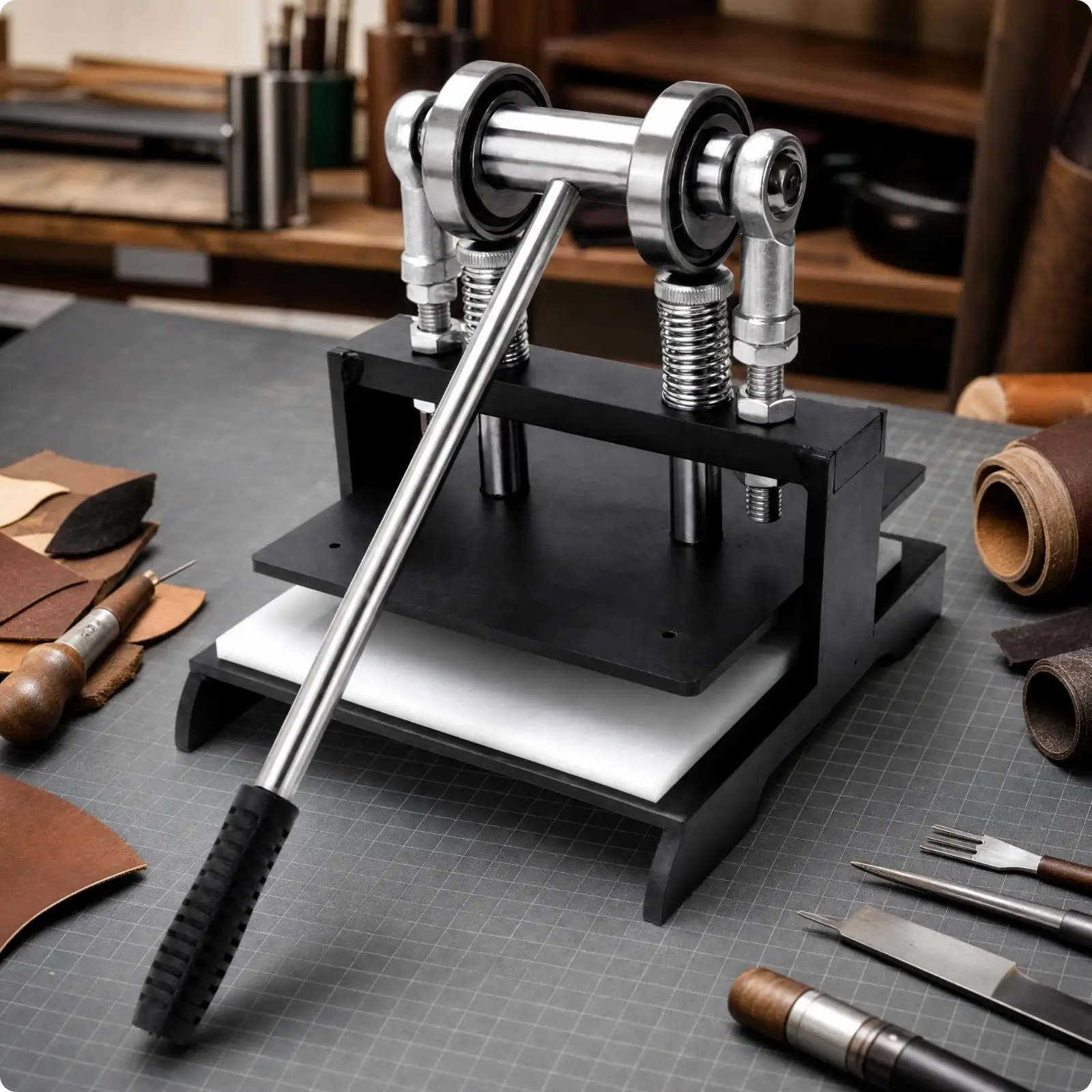 Manual Leather Die Cutter Press Machine with 1 Ton Force for Craft Stamping and Paper Cutting Adjustable Worktable Height