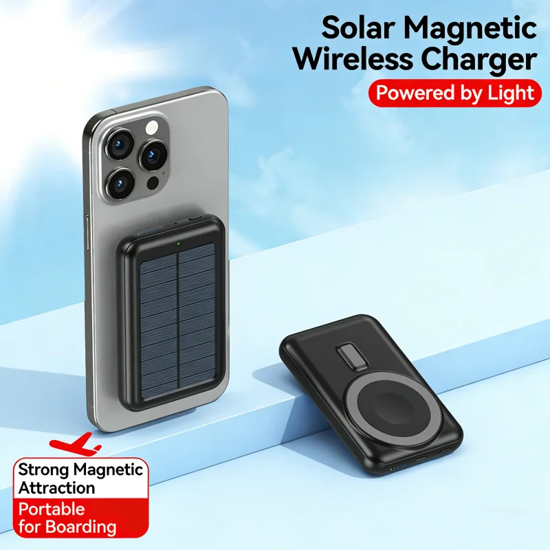 

New Solar Power Bank for Magsafe Magnetic Wireless Fast Charging 10000mA Mobile Supply Battery Charging Cases for iphone Samsung