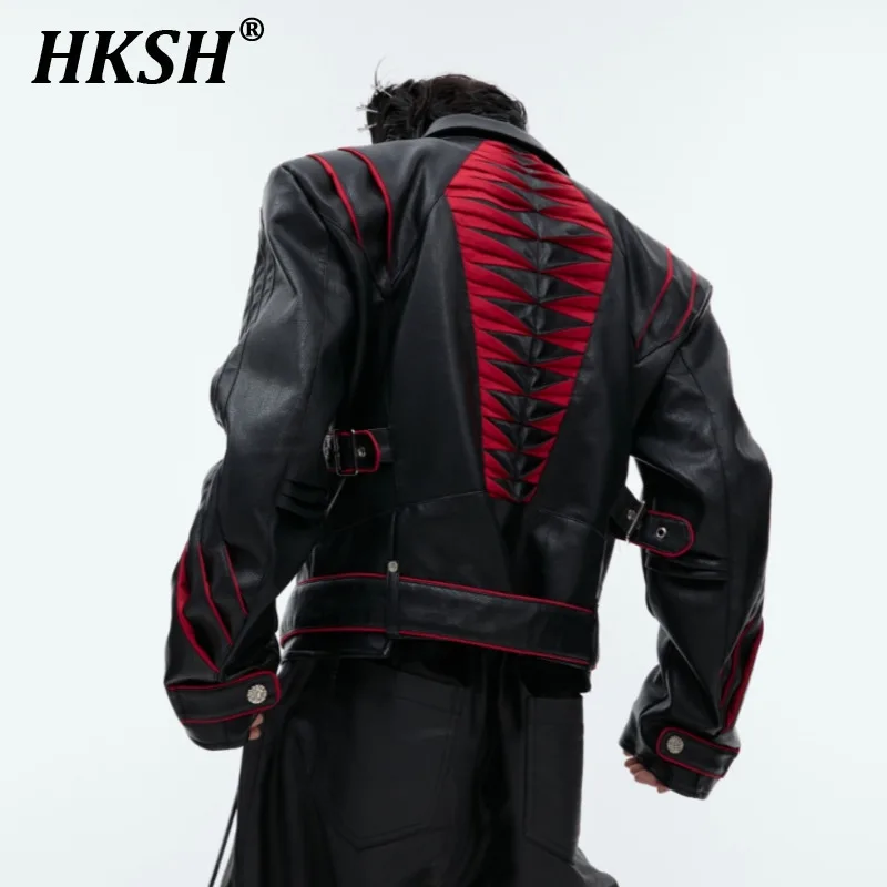 HKSH Autumn Winter New Men\'s Tide Dark Leather Jackets Niche Deconstruction Spine Fold Spliced High-end Motorcycle Coats HK2603