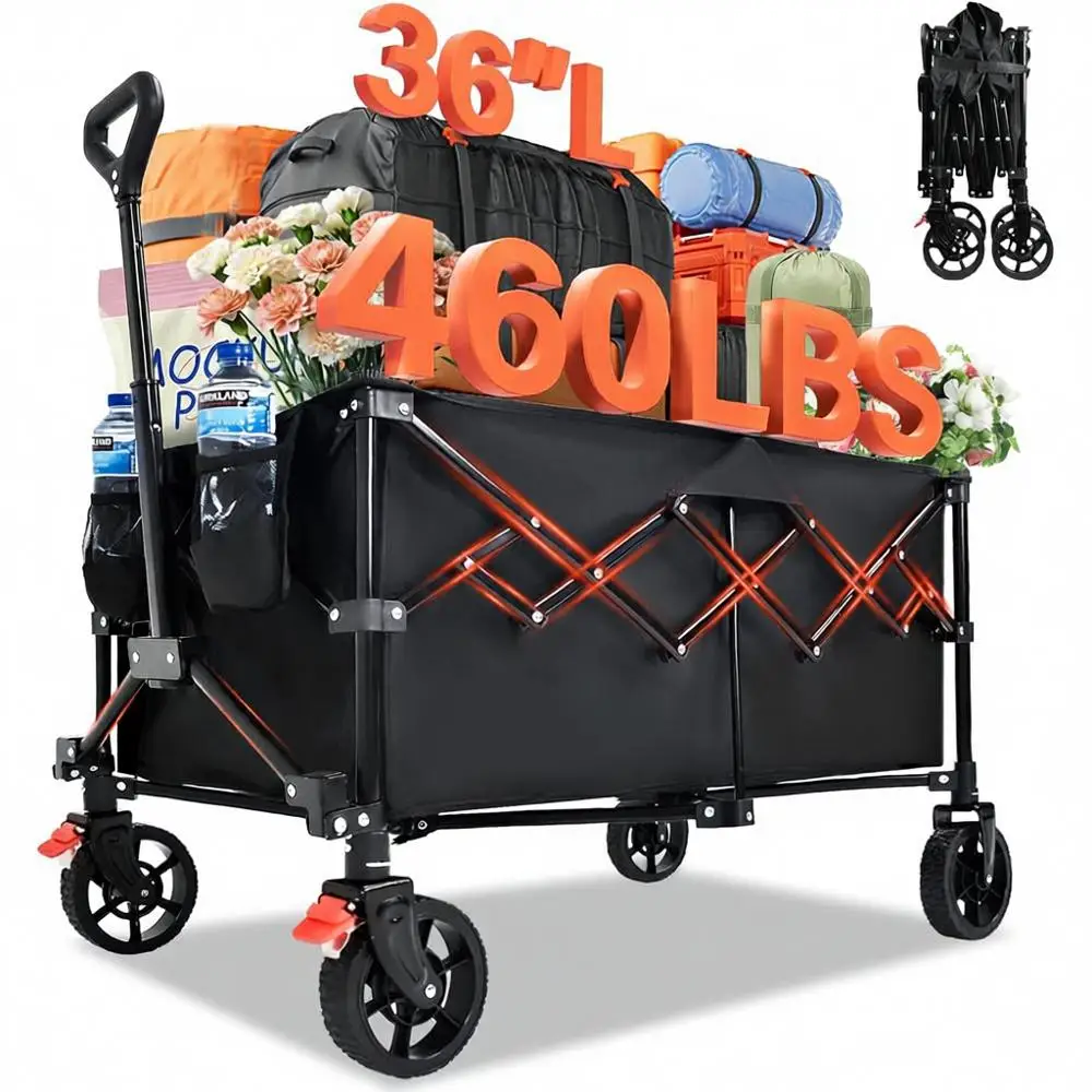 

Collapsible Utility Cart, Heavy Duty, All Terrain Wheels, Garden, Grocery, Camping, Sports, Shopping, Outdoor Use, 460lbs Capaci