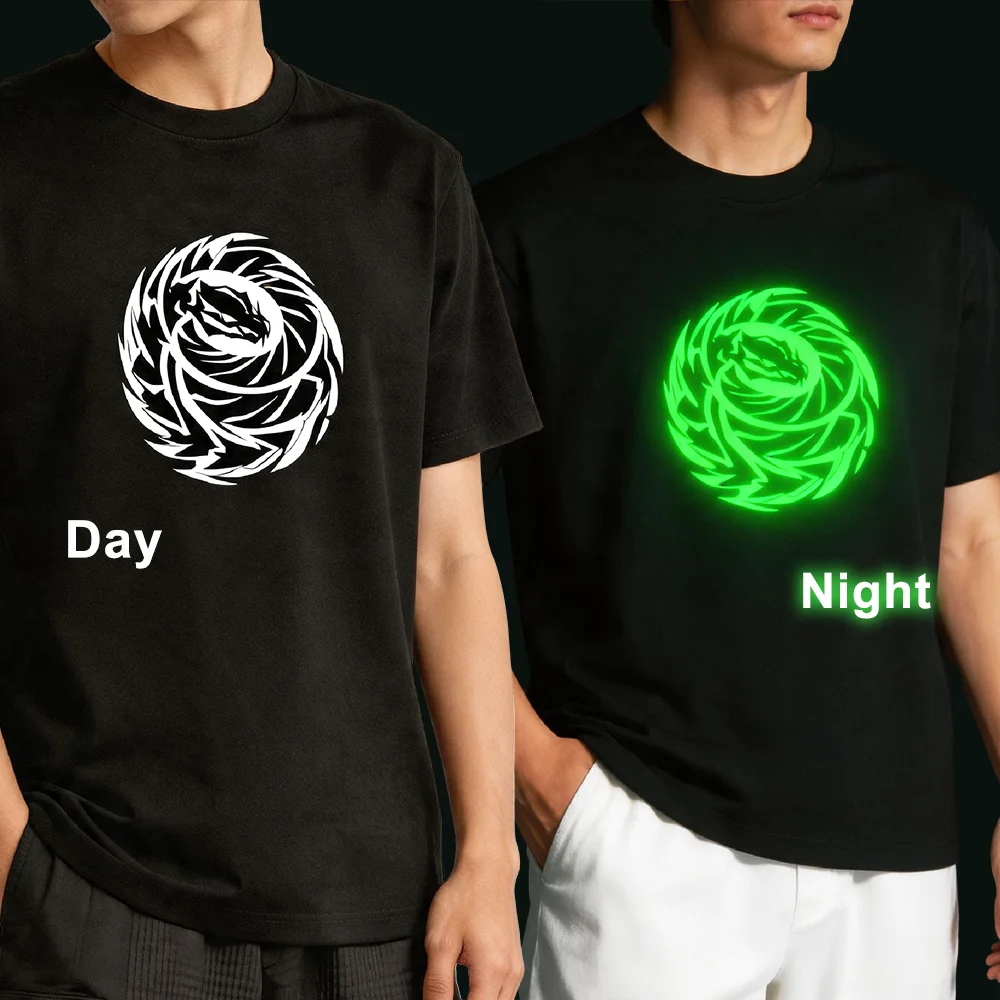 Man Woman Luminous Exercise T-Shirts Flash in Dark Green Night Light Snake Cotton Tops Fashion Black Outdoor Streetwear Gothic