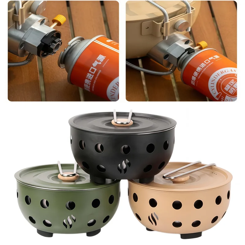 Wholesale Outdoor Gas Stove with Burner and Non-Stick Pot Stainless Steel Round Camping Butane Portable Gas Stove
