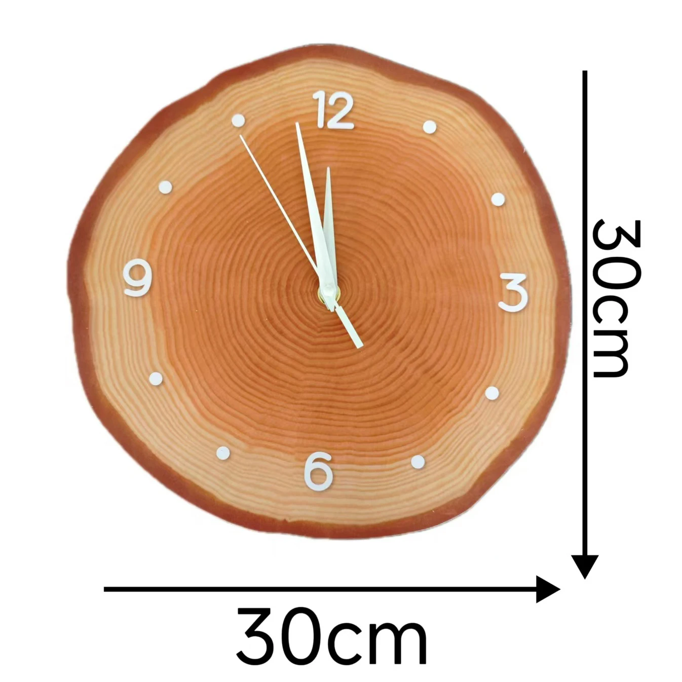 12Inch Simulation Annual Ring Wall Clock Retro Wooden Grain Silent Wall Hanging Clocks Watch Home Living Room Office Decorations