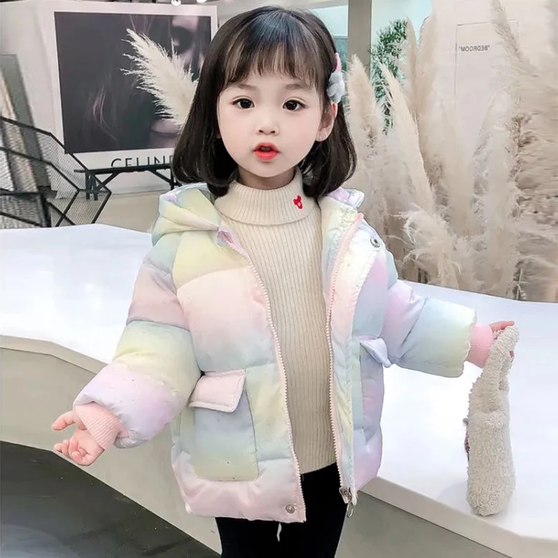 New Fashion Colorful Unicorn Jackets For Girls Coat Winter Warm Hooded Parka Snowsuit Cute Wing 2-5 Years Children\'s Clothing