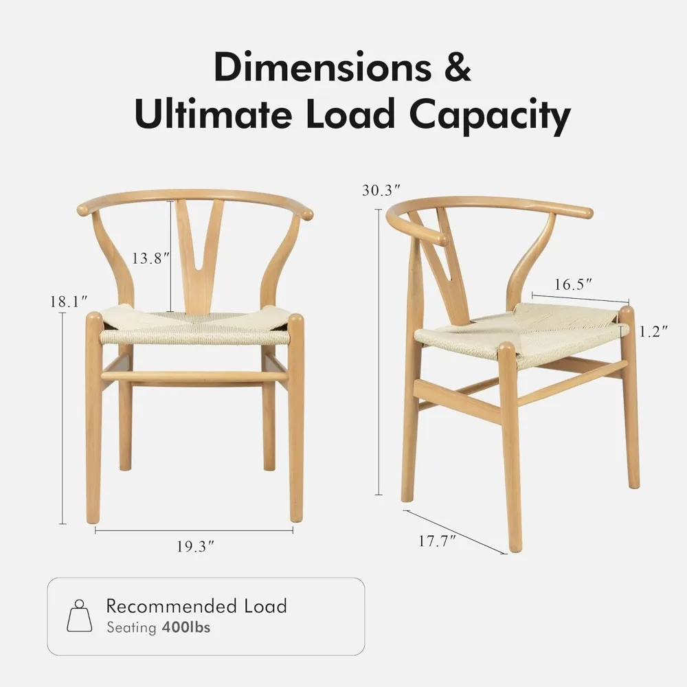 Wishbone Chair, Weave Modern Solid Wood Mid-Century Y Shaped Backrest Dining Chair (Natural Wood Color)
