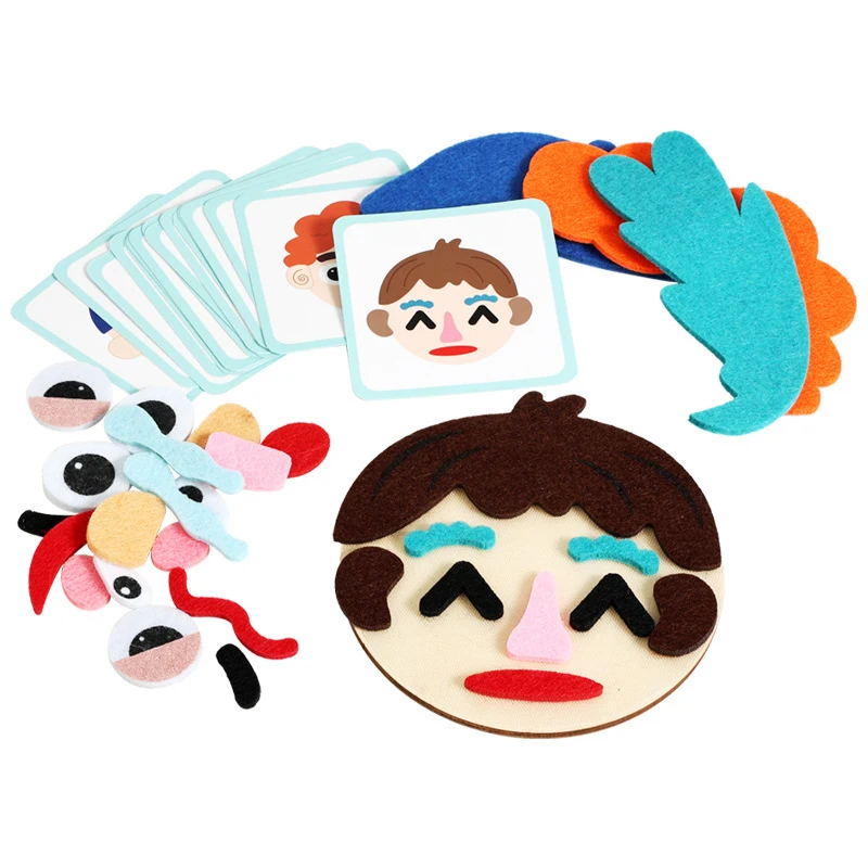 Kids Montessori Facial Expression Game Emotional Change Toys With 16pcs Cards Preschool Learning Educational Toys