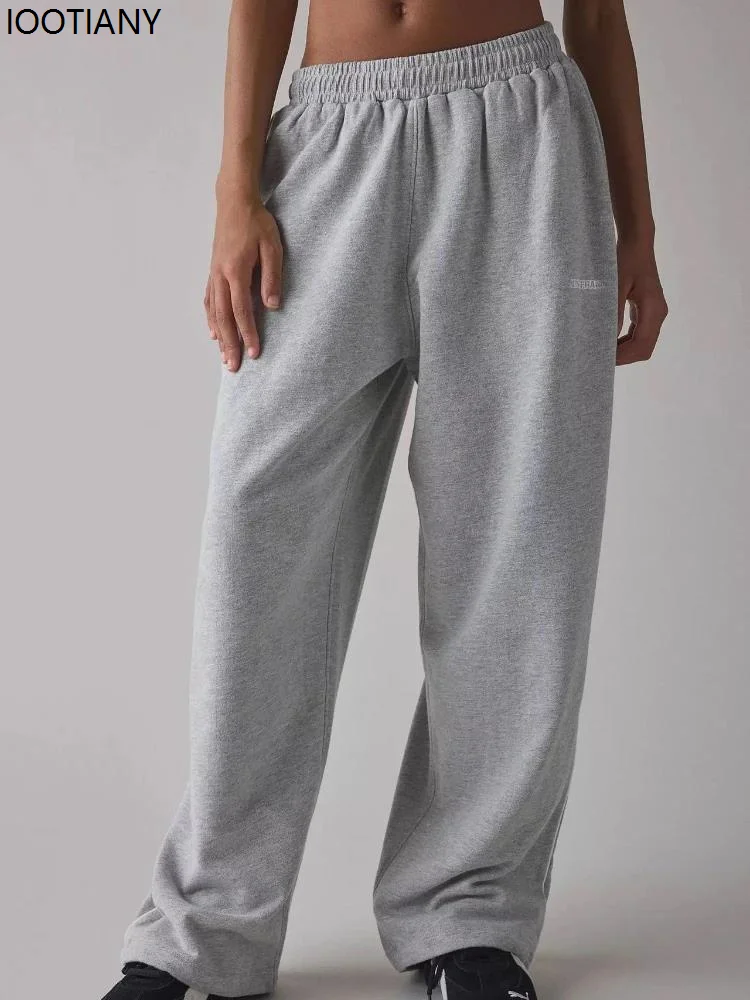 Pink Y2k Women's Casual Loose-fitting Letter Embroidery Gray Jogging Pants Wide-leg Straight Leg Pants Classic Sports Pants 2026