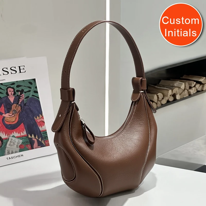 

Custom Initials Casual Half Moon Bags For Women Luxury Designer Handbag Purse 2025 New In Cattle Split Leather Underarm Shoulder