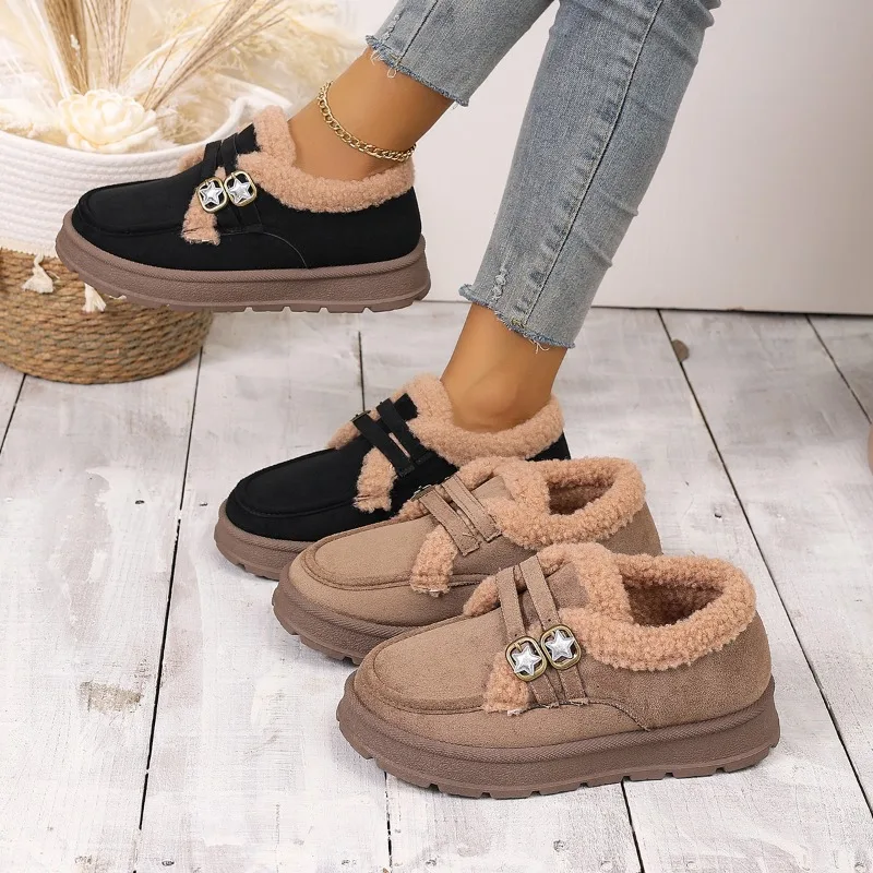 2026 New Star Decor Casual Round Toe Women's Snow Boots Winter Fashion Buckle Strap Thick Soled Comfort Warm Boots for Women