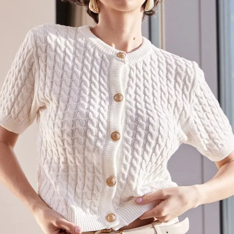 

Women's Solid Knit Cardigan Short Sleeve Office Open Front Cover Up Lightweight Summer Fall Work Wear Top